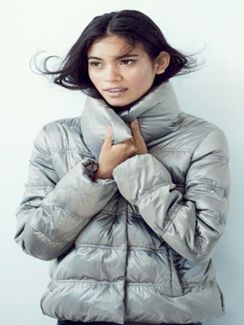 Eileen Fisher Silver Puffer Jacket - Women's Quilted Coat